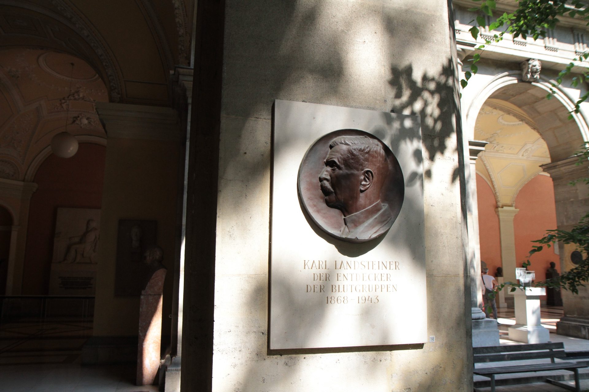 Karl Landsteiner's medallion, Medical monuments B, UNI Vienna - 01.JPG